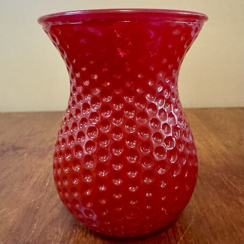 Vintage Ruby Red Reverse Hobnail Glass Vase 8” Flared Rim Art Glass